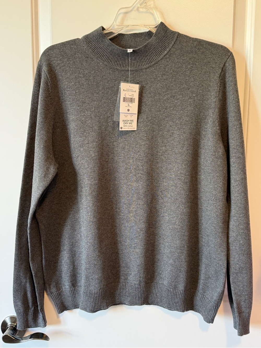NWT Northern Reflections 100% Cotton Mock Neck Sweater - charcoal grey - sz XL